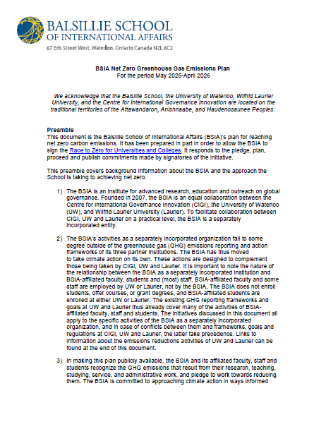 2025 BSIA Net Zero Greenhouse Gas Emissions Plan